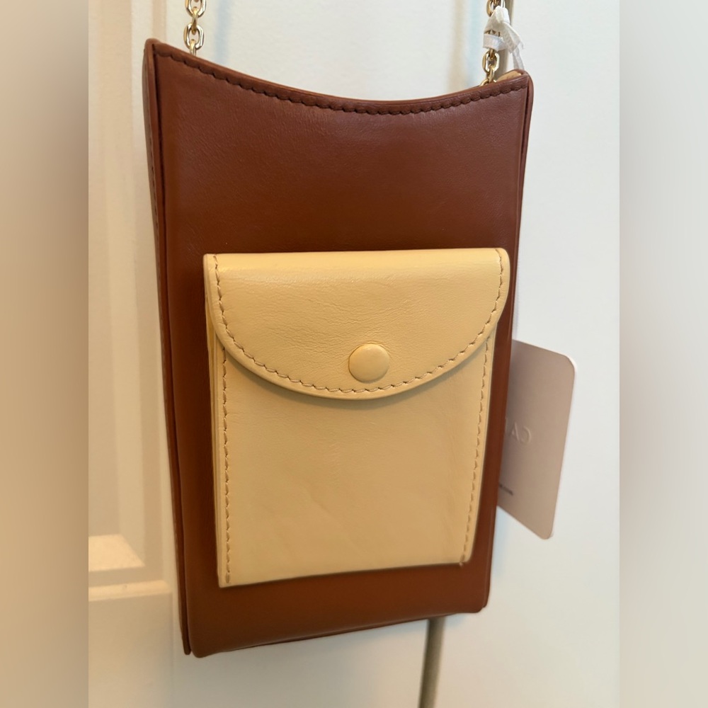 CAFUNÉ CAMBER NWT Sling Mini Bag‎ Purse Brown Beige Gold Chain Strap